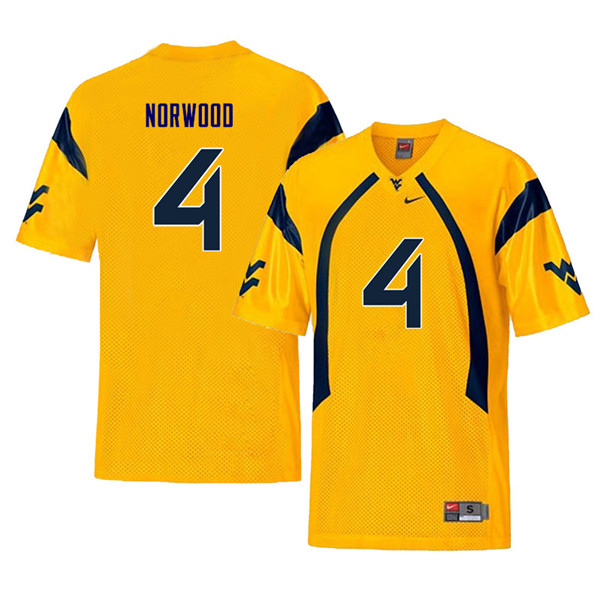 Men #4 Josh Norwood West Virginia Mountaineers Throwback College Football Jerseys Sale-Yellow